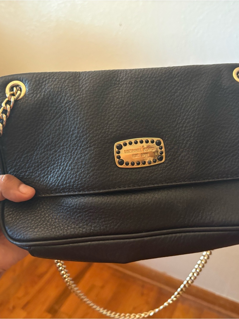 MICHAEL Michael Kors Black Leather Crossbody with Gold Hardware